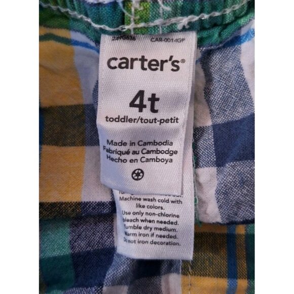 Carter's Boys Blue Green Yellow Plaid Elastic Waist 100% Cotton Shorts Size 4T - Picture 6 of 8